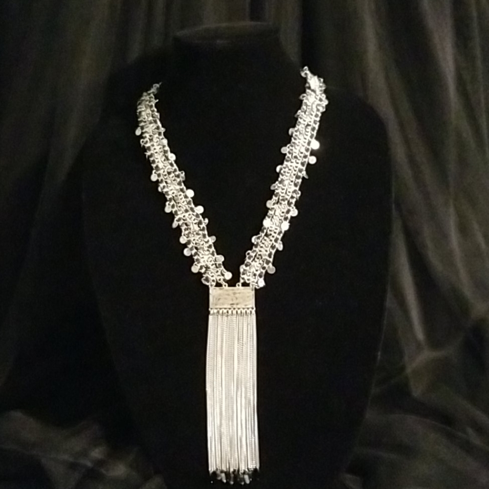 Long Metal Multi Chain Tassel necklace Set
